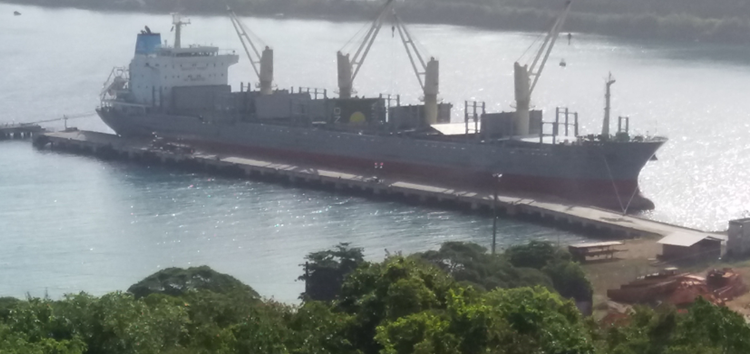 aerial view of docked ship